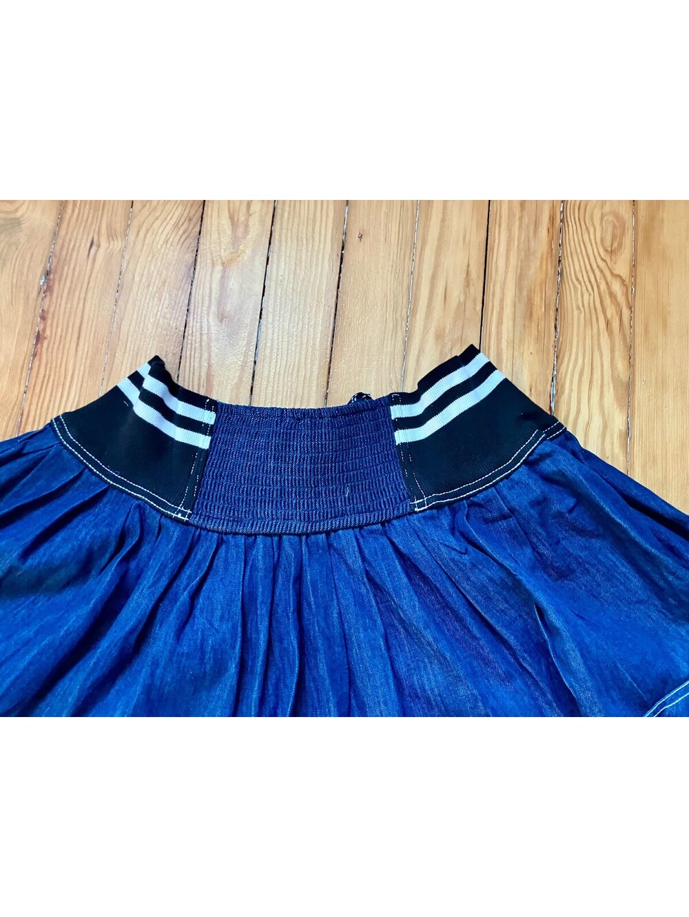 NWT Pilcro Anthropologie Dark Denim Circle Mini Skirt Striped Tie Sporty Prep L - Picture 11 of 11